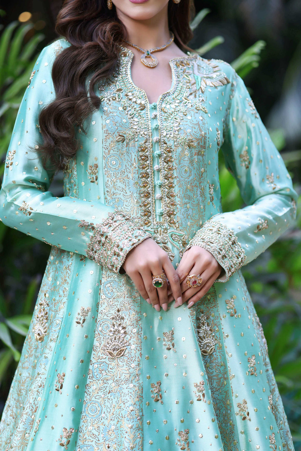 Wahaj M Khan | Nur Festive | Two-Toned Green Sheesha Block Nur Anarkali, image 3