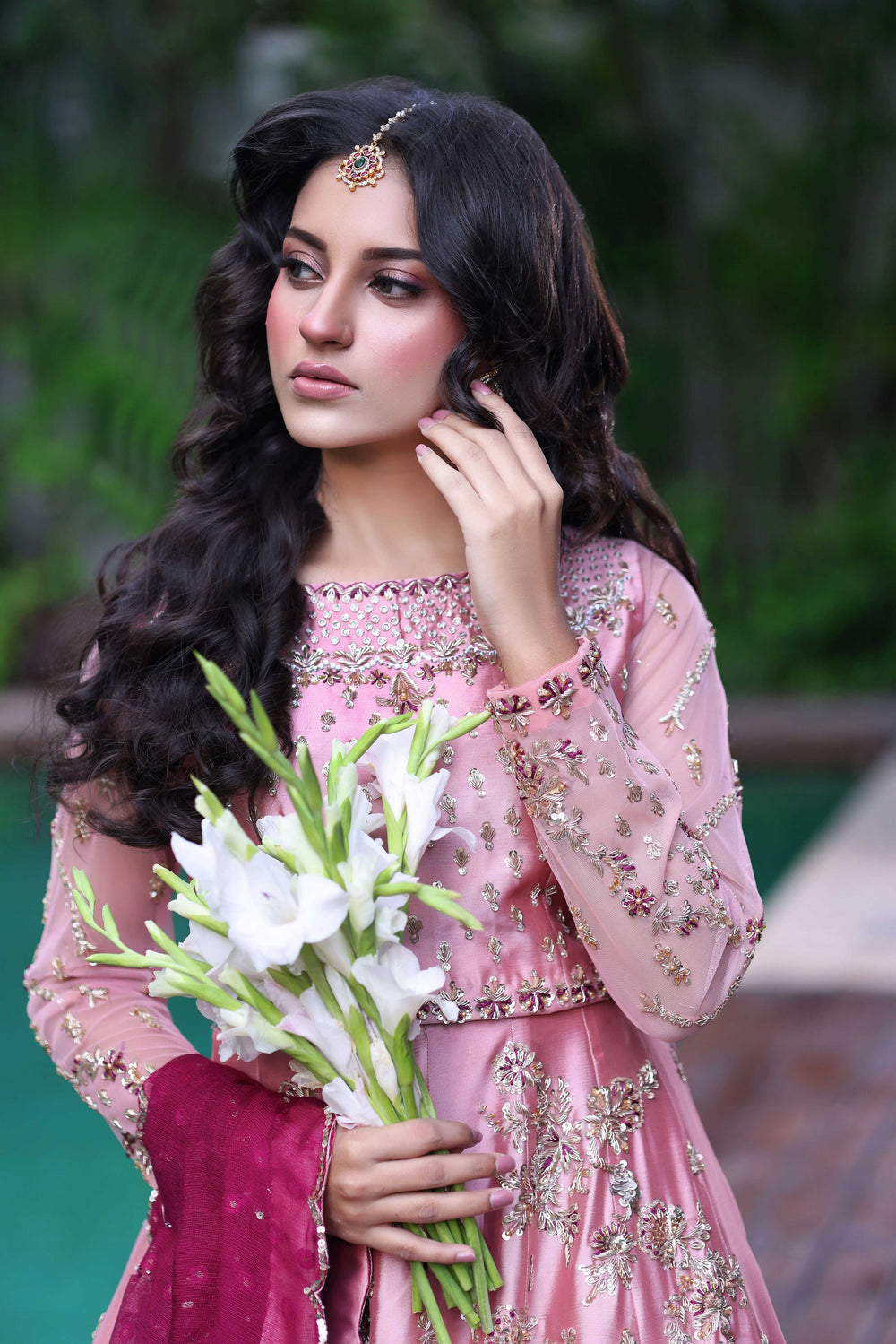 Wahaj M Khan | Nur Festive | Blush Pink & Magenta Choli Lehnga Nur Set, image 5