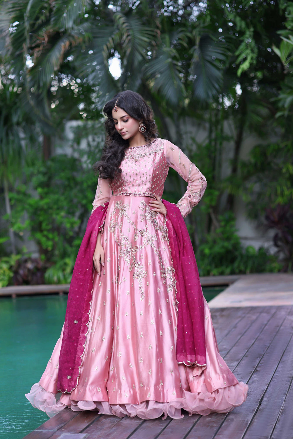 Wahaj M Khan | Nur Festive | Blush Pink & Magenta Choli Lehnga Nur Set, image 4