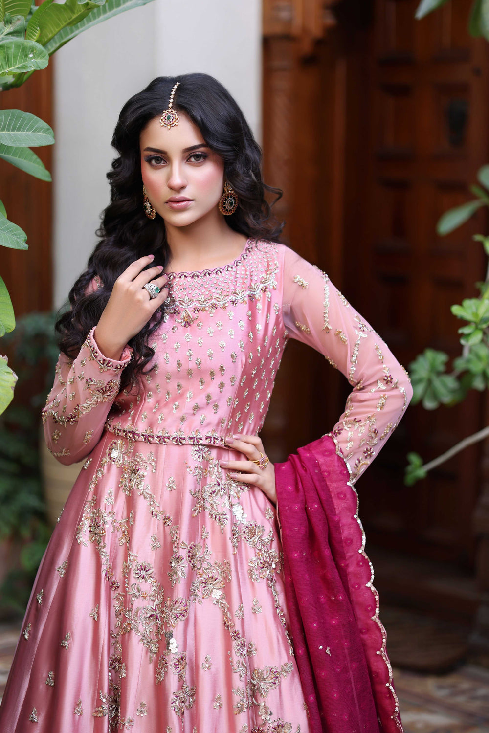 Wahaj M Khan | Nur Festive | Blush Pink & Magenta Choli Lehnga Nur Set, image 3