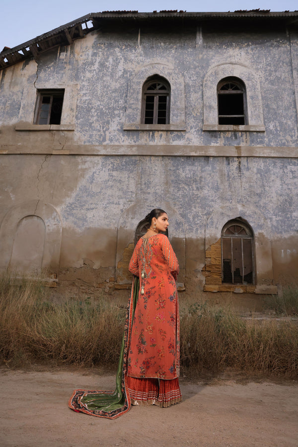 Wahaj M Khan | Banno Wedding Formals |Peachy Rust Printed Set, image 3