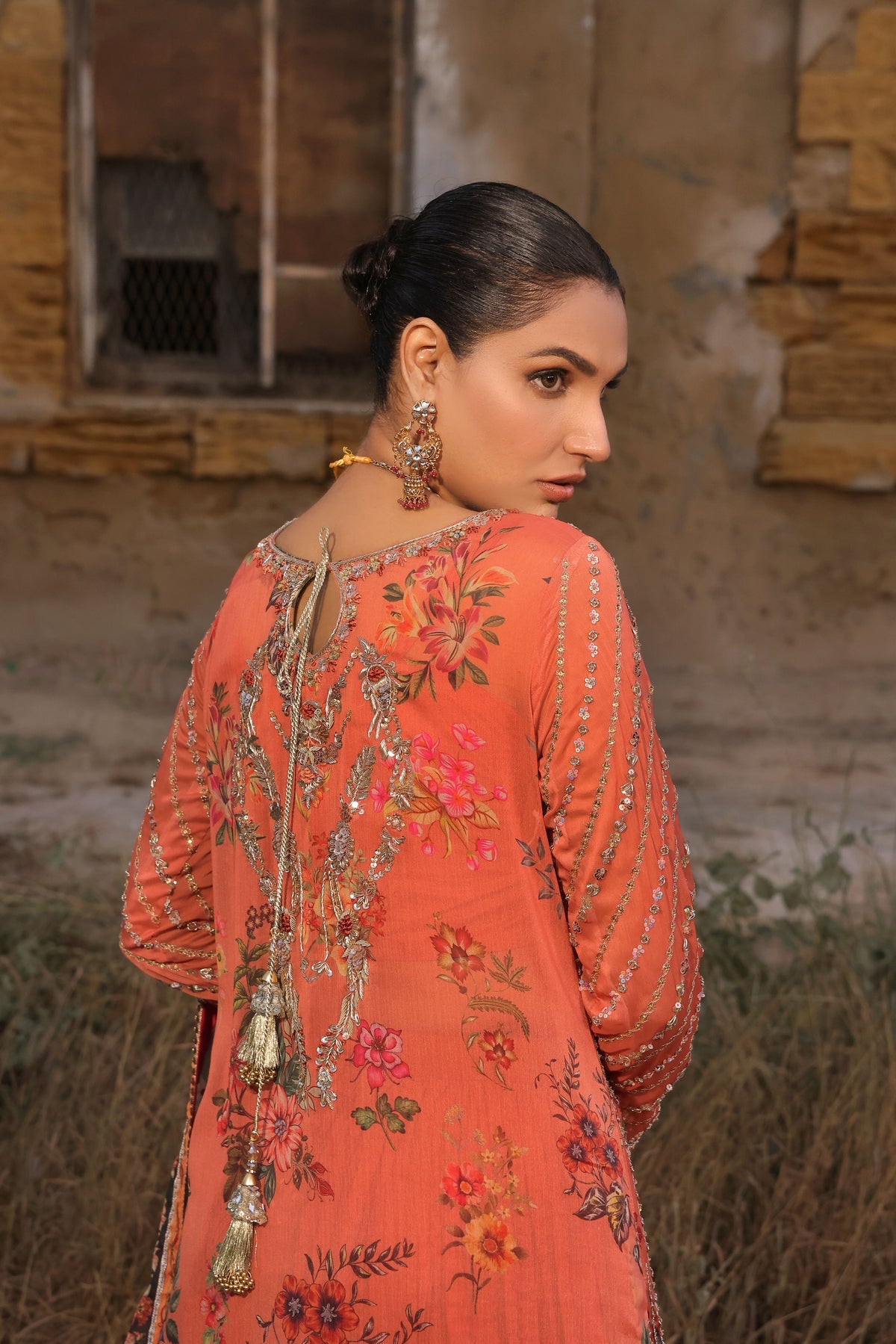 Wahaj M Khan | Banno Wedding Formals |Peachy Rust Printed Set, image 4