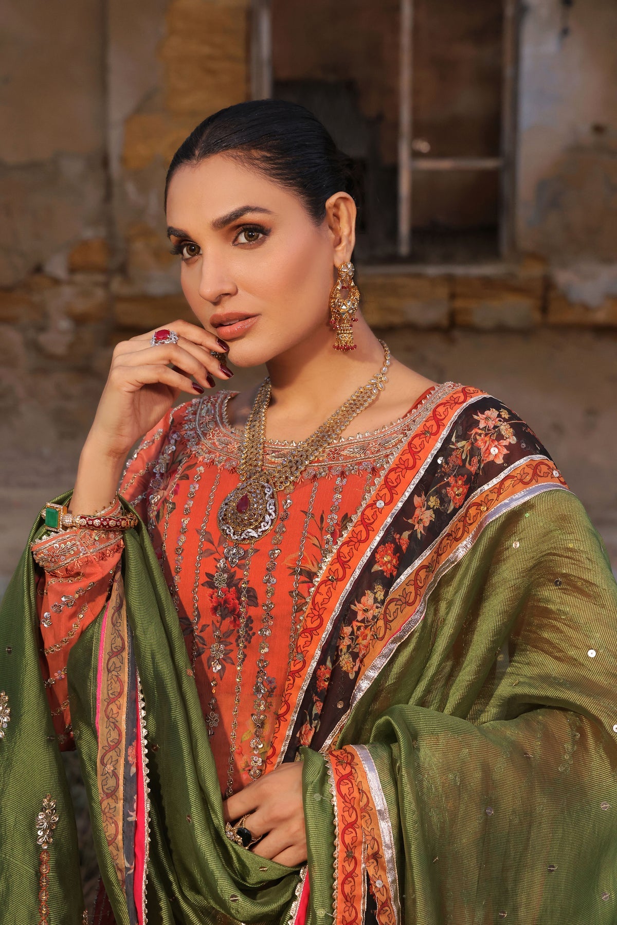 Wahaj M Khan | Banno Wedding Formals |Peachy Rust Printed Set, image 5