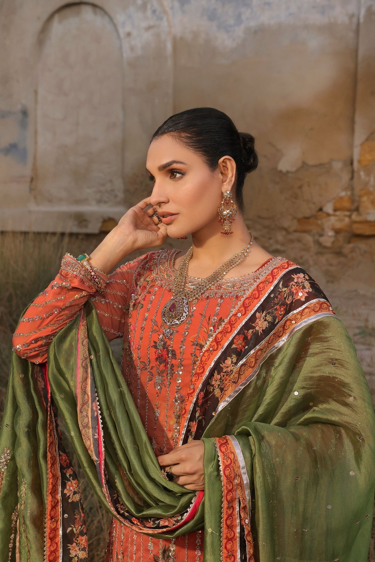 Wahaj M Khan | Banno Wedding Formals |Peachy Rust Printed Set, image 6