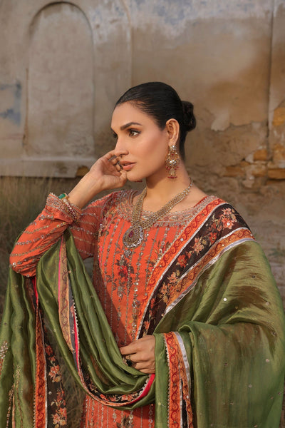 Wahaj M Khan | Banno Wedding Formals |Peachy Rust Printed Set
