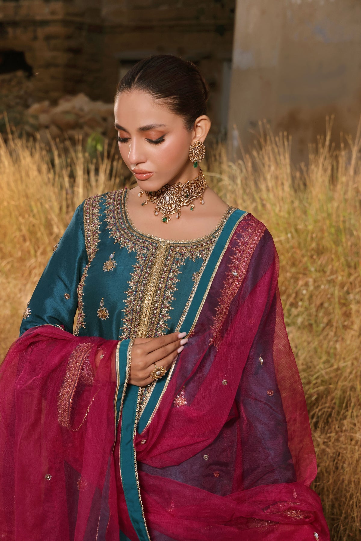 Wahaj M Khan | Banno Wedding Formals | Teal Maroori set, image 4