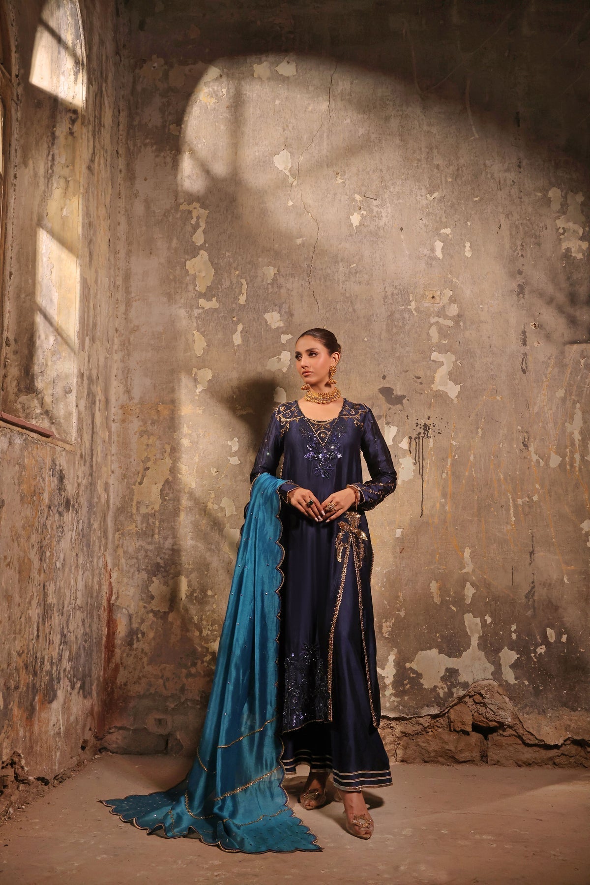 Wahaj M Khan | Banno Wedding Formals | Navy Slit Bano Silk, image 5
