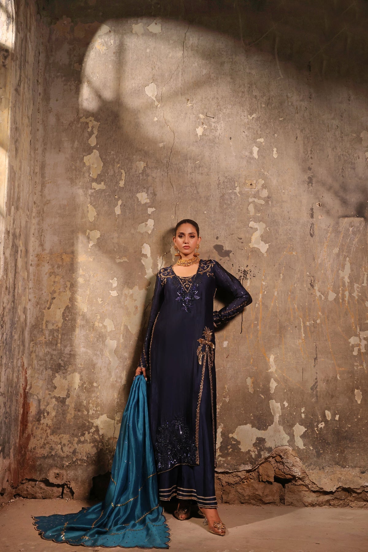 Wahaj M Khan | Banno Wedding Formals | Navy Slit Bano Silk, image 4