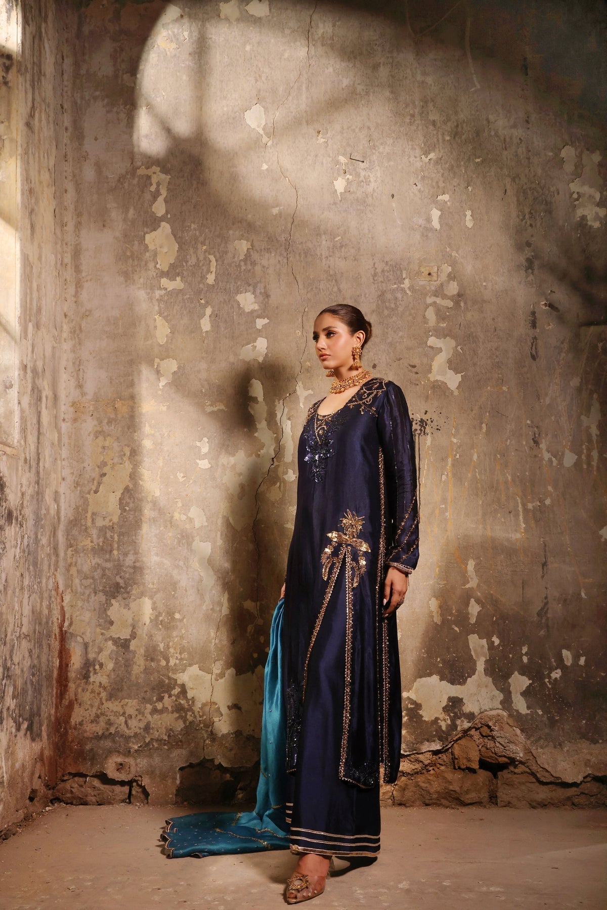 Wahaj M Khan | Banno Wedding Formals | Navy Slit Bano Silk, image 8