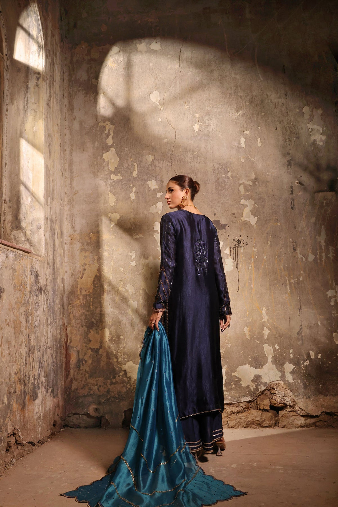 Wahaj M Khan | Banno Wedding Formals | Navy Slit Bano Silk