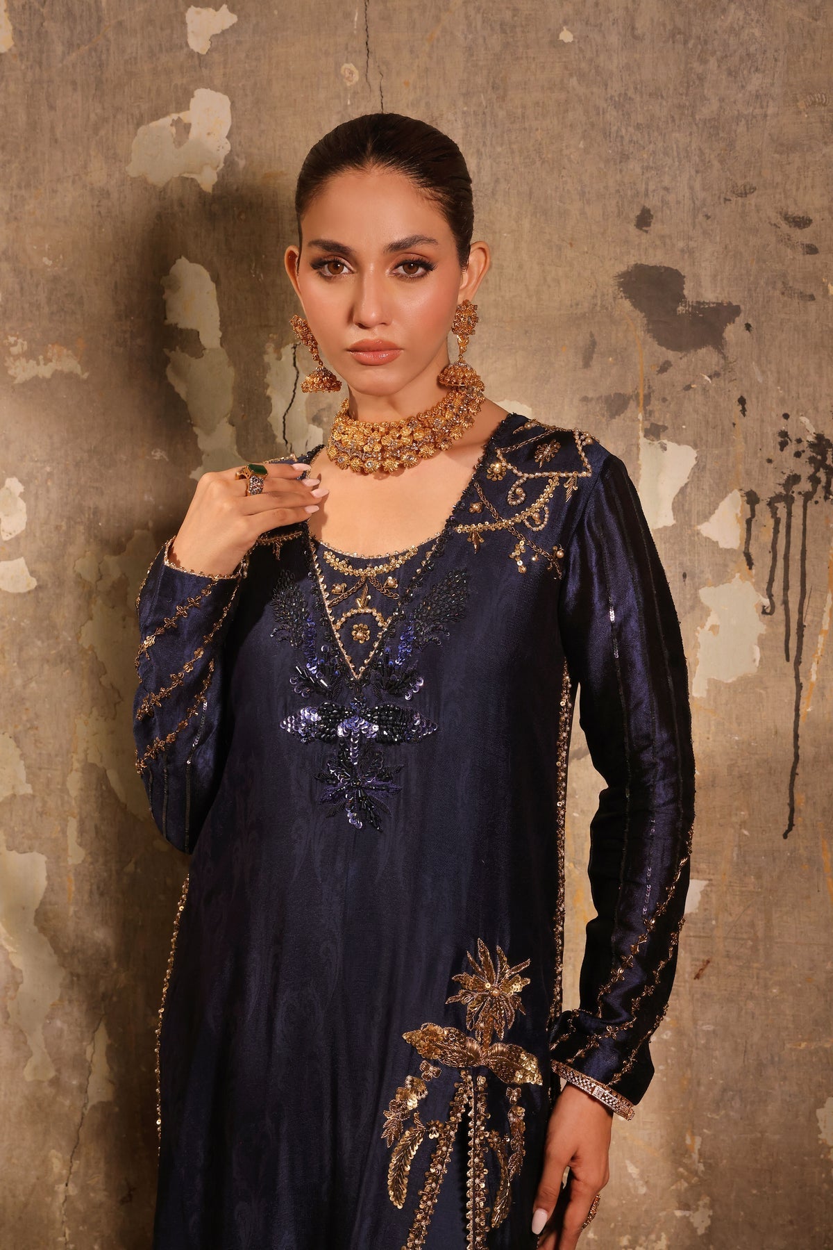 Wahaj M Khan | Banno Wedding Formals | Navy Slit Bano Silk, image 7