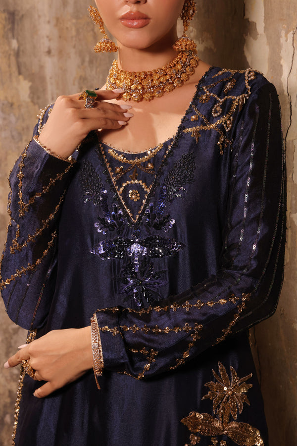 Wahaj M Khan | Banno Wedding Formals | Navy Slit Bano Silk, image 6