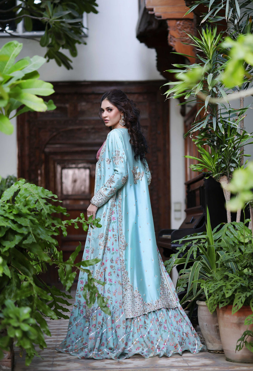 Wahaj M Khan | Nur Festive | Sea Ferozi Sheesha Jacket Nur Set, image 2
