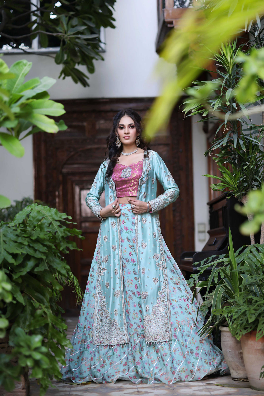 Wahaj M Khan | Nur Festive | Sea Ferozi Sheesha Jacket Nur Set, image 6