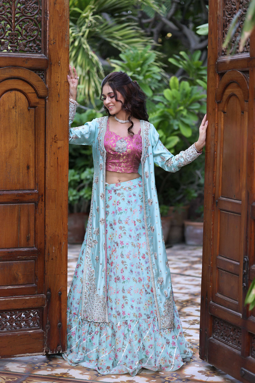 Wahaj M Khan | Nur Festive | Sea Ferozi Sheesha Jacket Nur Set, image 4