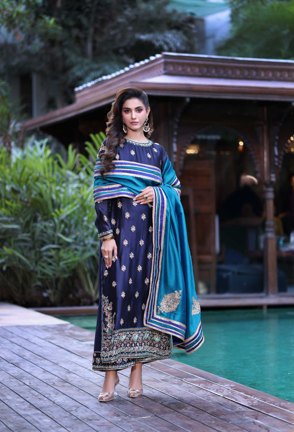 Wahaj M Khan | Nur Festive | Midnight Navy with Teal Nur Set, image 6