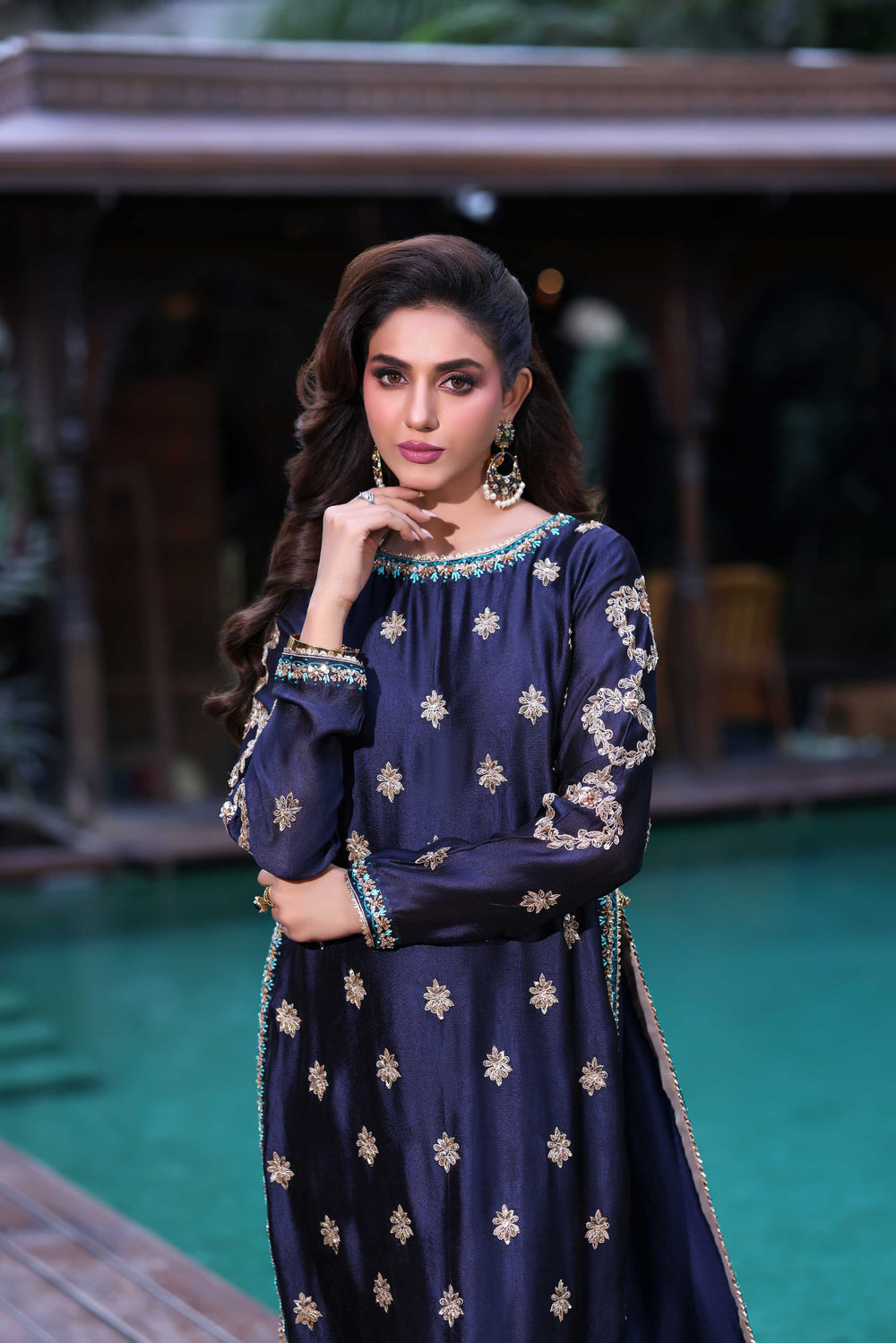 Wahaj M Khan | Nur Festive | Midnight Navy with Teal Nur Set, image 4