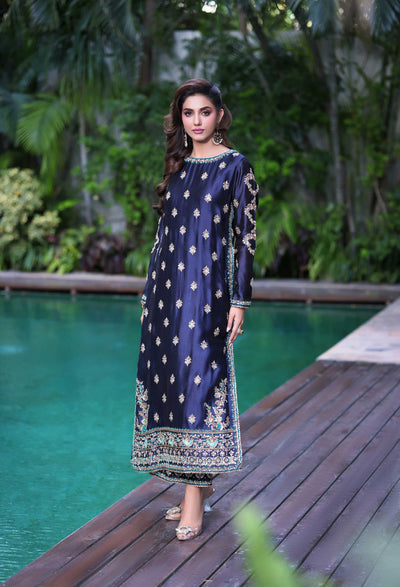 Wahaj M Khan | Nur Festive | Midnight Navy with Teal Nur Set