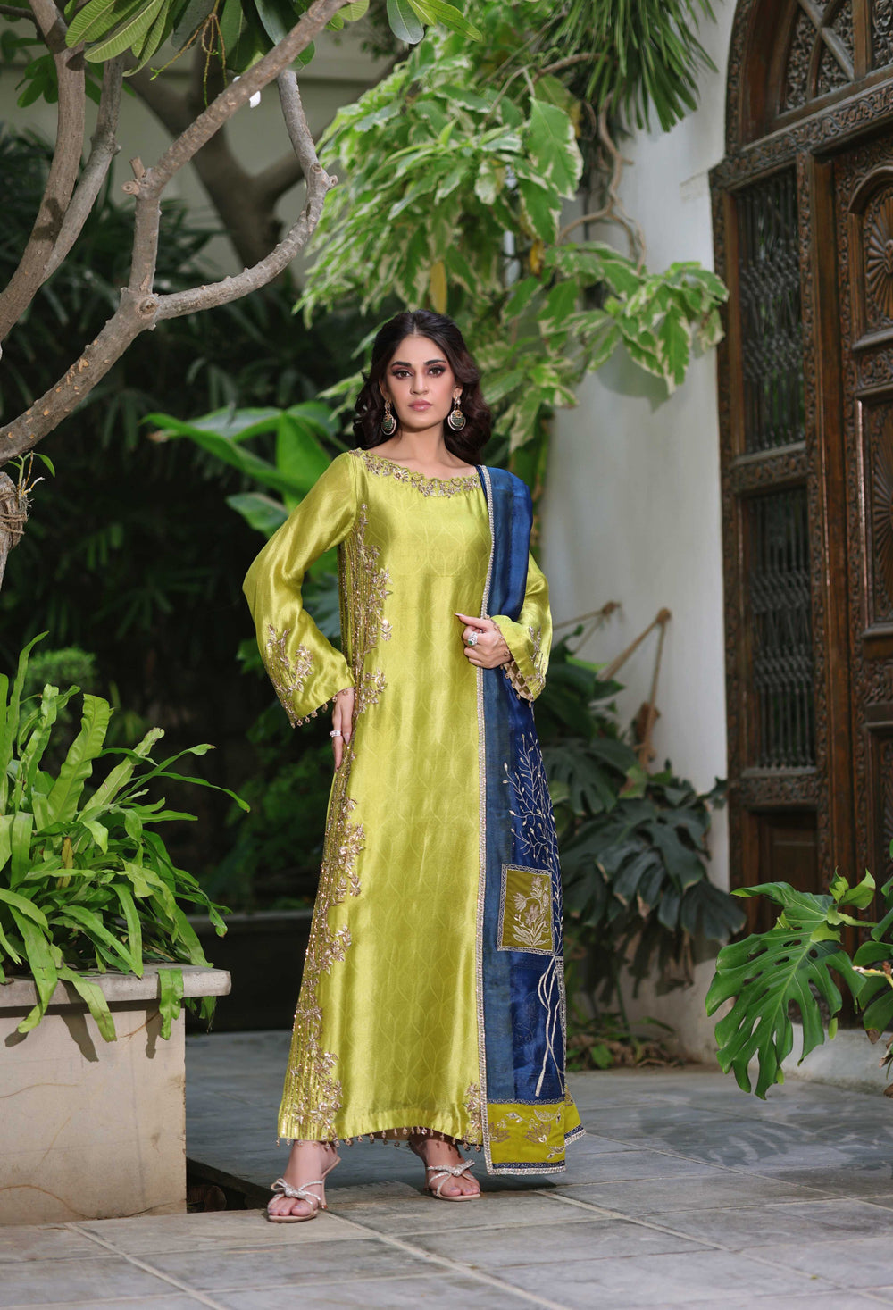 Wahaj M Khan | Nur Festive | Metallic Chartreuse & Deep Navy Nur Ensemble, image 6