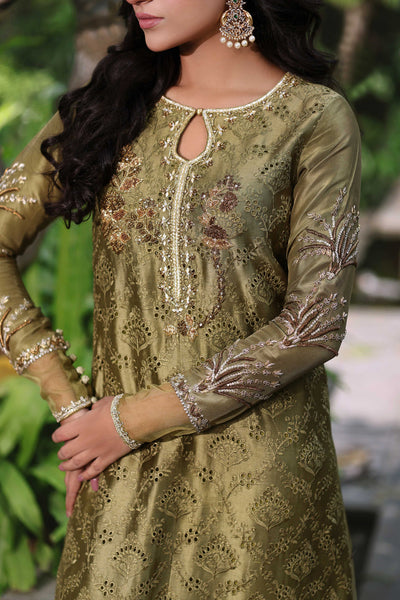 Wahaj M Khan | Nur Festive | Muted Antique Olive Kaftan Set