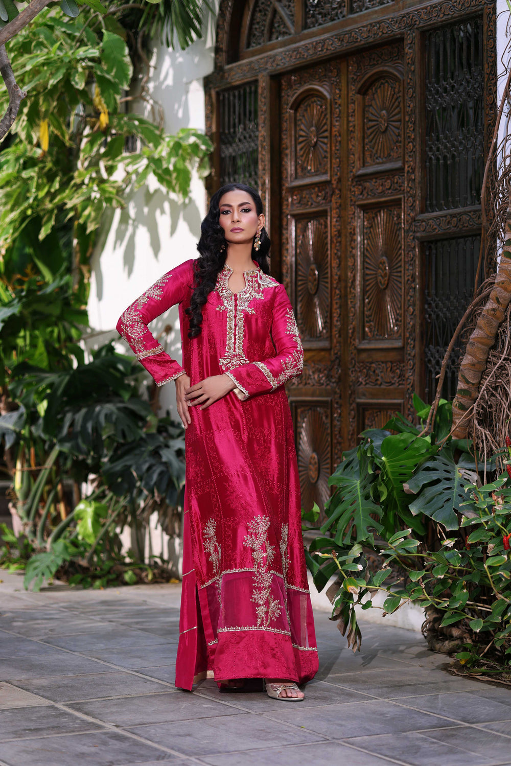 Wahaj M Khan | Nur Festive | Magenta Nur Kaftan Set, image 4