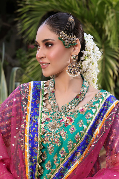 Wahaj M Khan | Nur Festive | Green Blue Gharara Nur Block Set, image 3