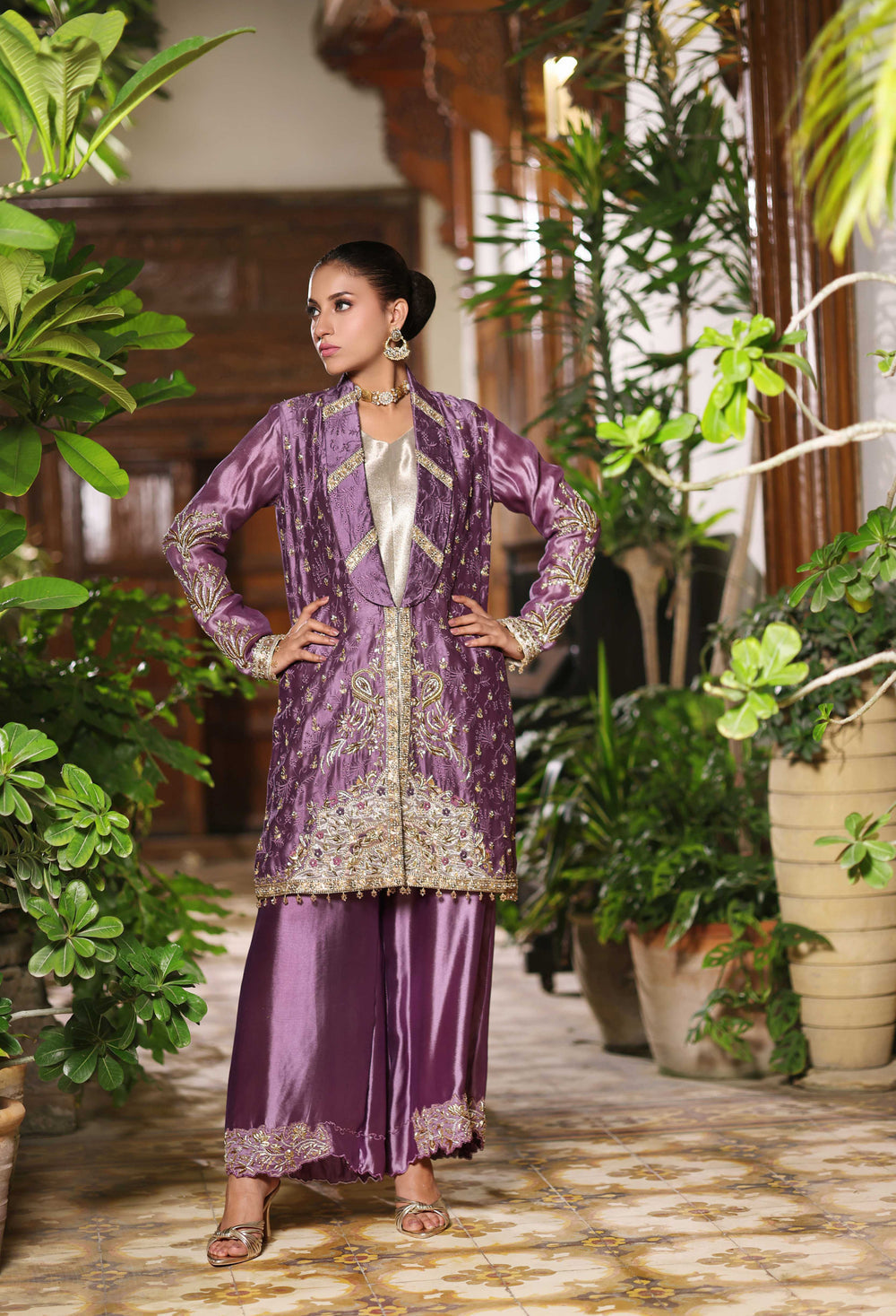 Wahaj M Khan | Nur Festive | Iridescent Orchid Purple Jacket set, image 5