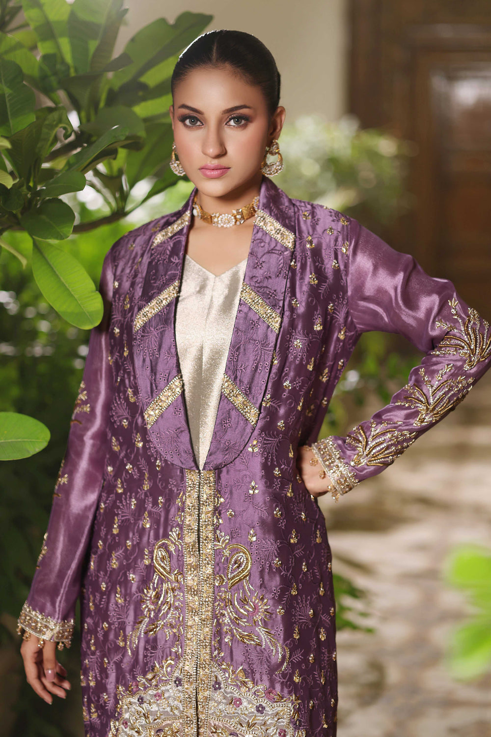 Wahaj M Khan | Nur Festive | Iridescent Orchid Purple Jacket set, image 4