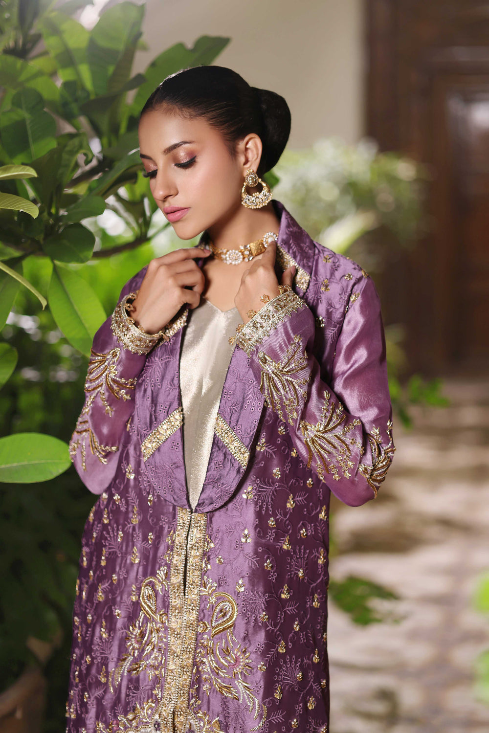 Wahaj M Khan | Nur Festive | Iridescent Orchid Purple Jacket set, image 3