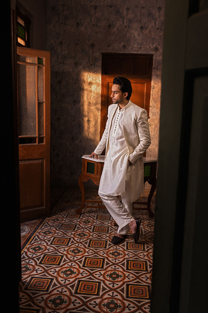 Republic By Omar Farooq | Sherwani Couture | Chevron Open Faced Sherwani -  Republic by Omar Farooq SHERWANI COUTURE - Original Designer Dress - House of Maryam