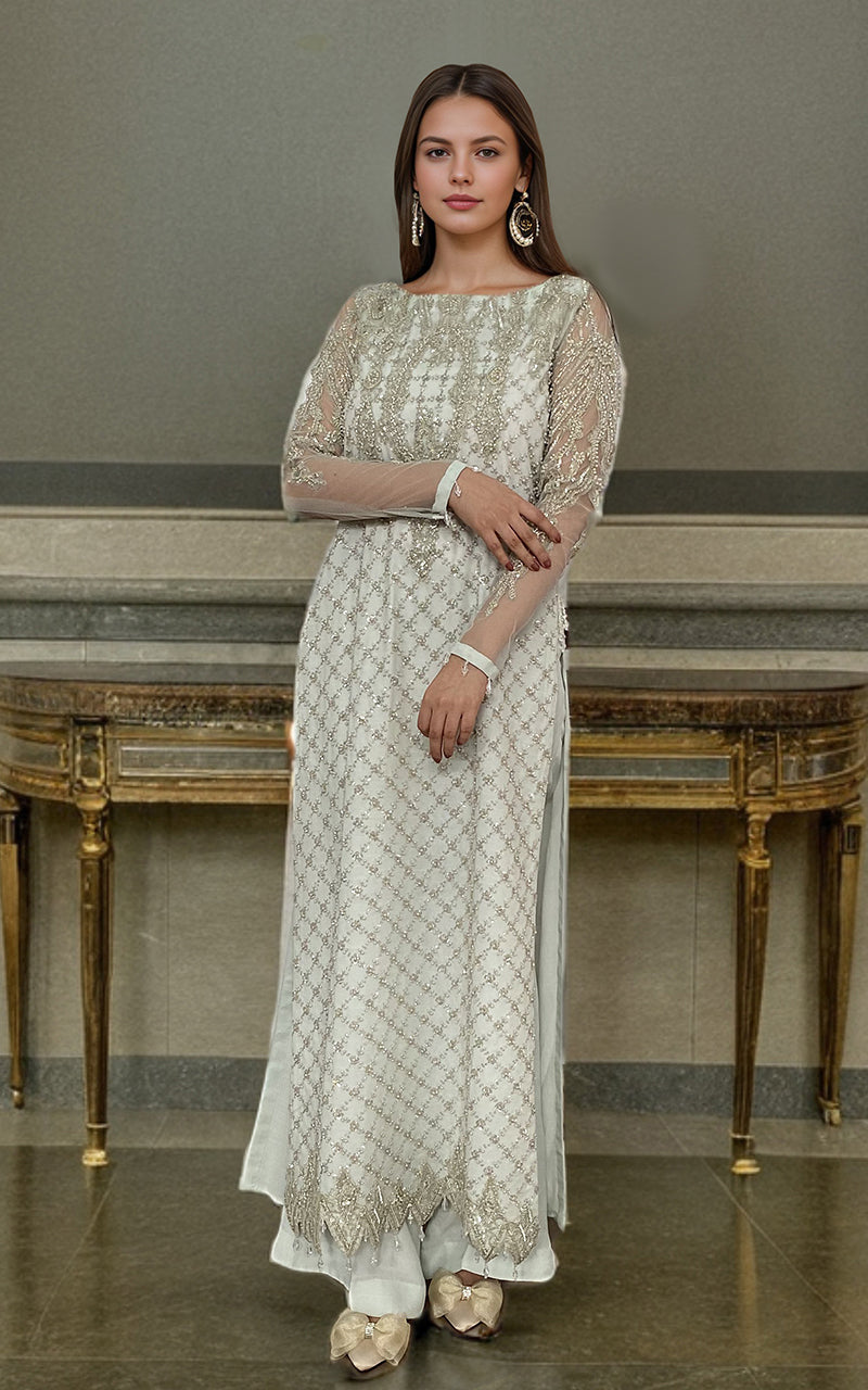 Mar Threads Threads and Motifs | Formal Dresses 25 | Net Embroidered Shirt With ...