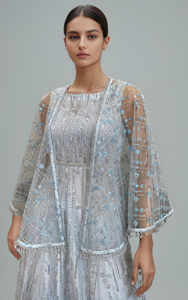 Threads and Motifs | Formal Dresses 25 | Net Embroidered Cape With Maxi -  Threads and Motifs Ladies Clothes - Original Designer Dress - House of Maryam