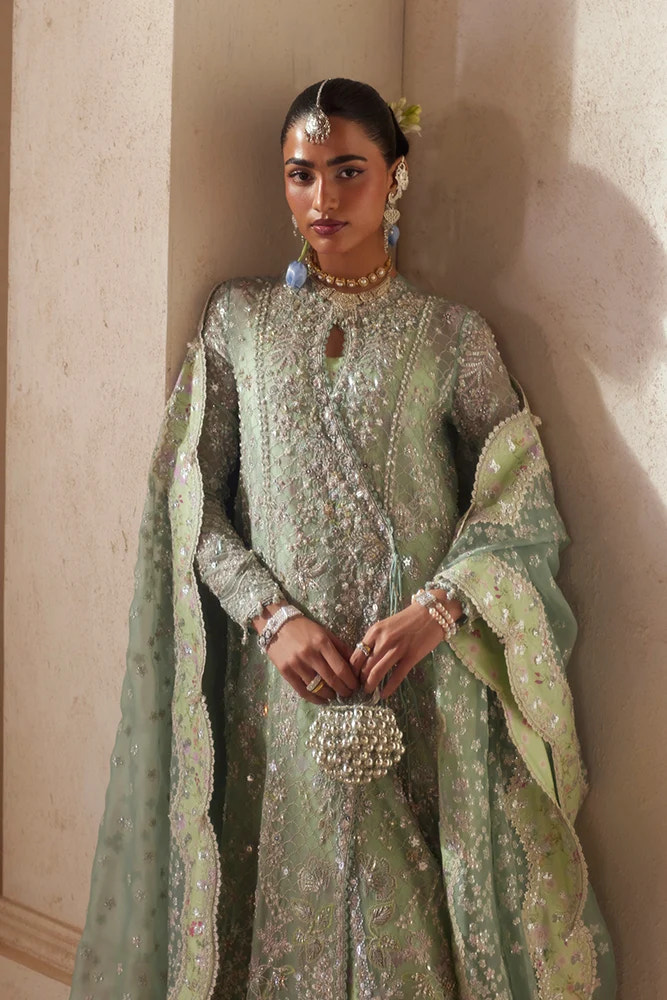 Suffuse Nirvelle turquoise green organza angrakha and gharara, photo 2