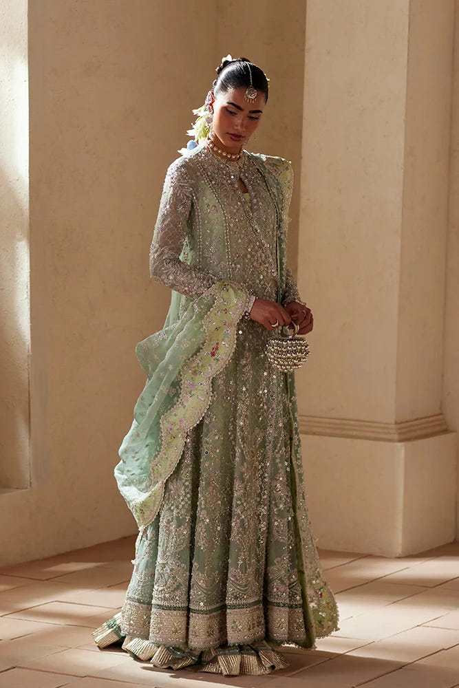 Suffuse Nirvelle turquoise green organza angrakha and gharara