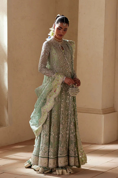 Suffuse Nirvelle turquoise green organza angrakha and gharara
