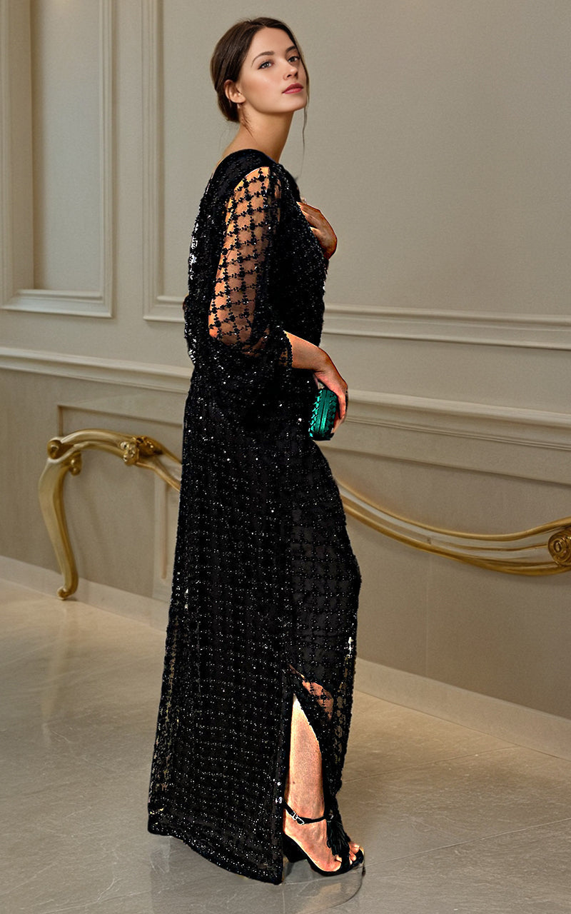 Threads and Motifs | Formal Dresses 25 | Net Embroidered Kaftan -  Threads and Motifs Ladies Clothes - Original Designer Dress - House of Maryam