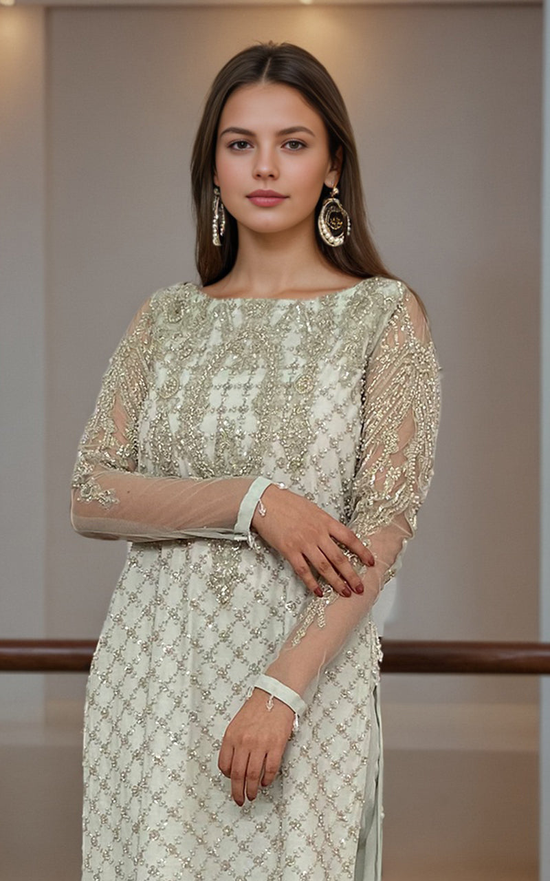 Threads and Motifs | Formal Dresses 25 | Net Embroidered Shirt With Trouser -  Threads and Motifs Ladies Clothes - Original Designer Dress - House of Maryam