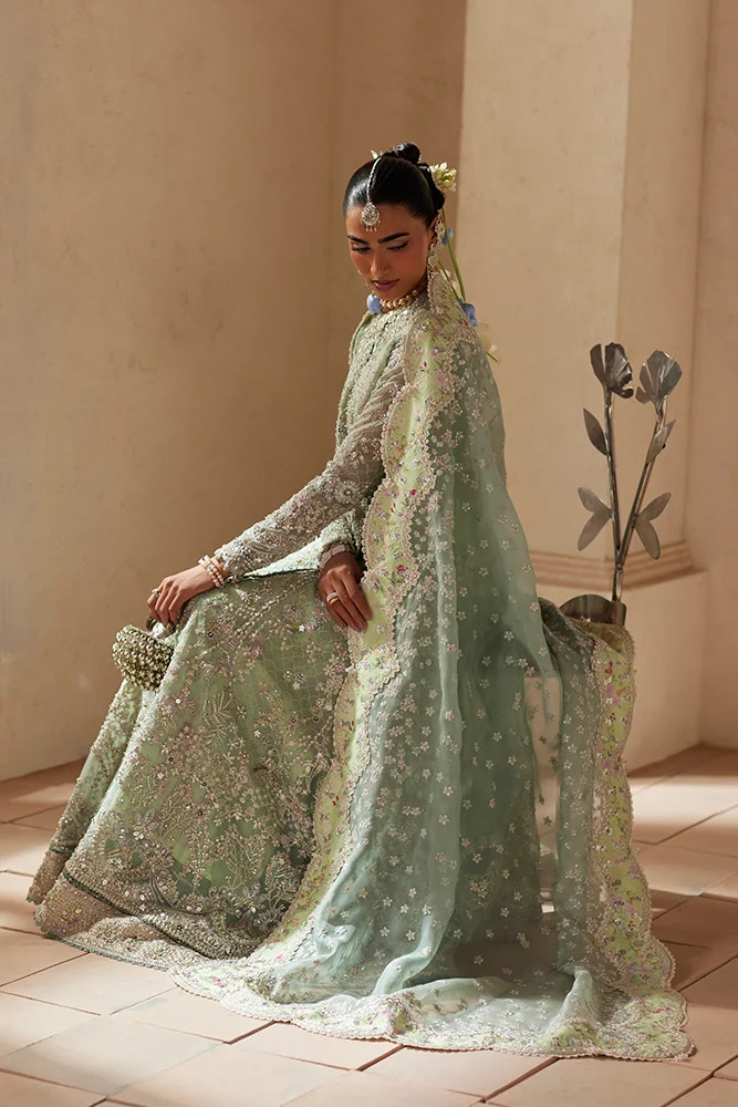 Suffuse Nirvelle turquoise green organza angrakha and gharara, photo 4