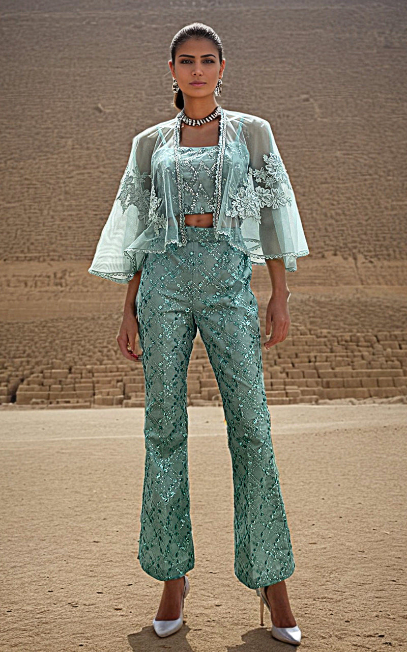 Threads and Motifs | Formal Dresses 25 | Embroiderd Cape with Blouse and Trouser -  Threads and Motifs Ladies Clothes - Original Designer Dress - House of Maryam