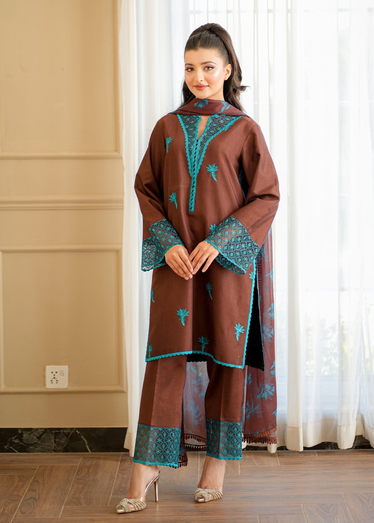 Fozia Khalid | Silk Spire | COCOA -  Fozia Khalid Ladies Clothes - Original Designer Dress - House of Maryam