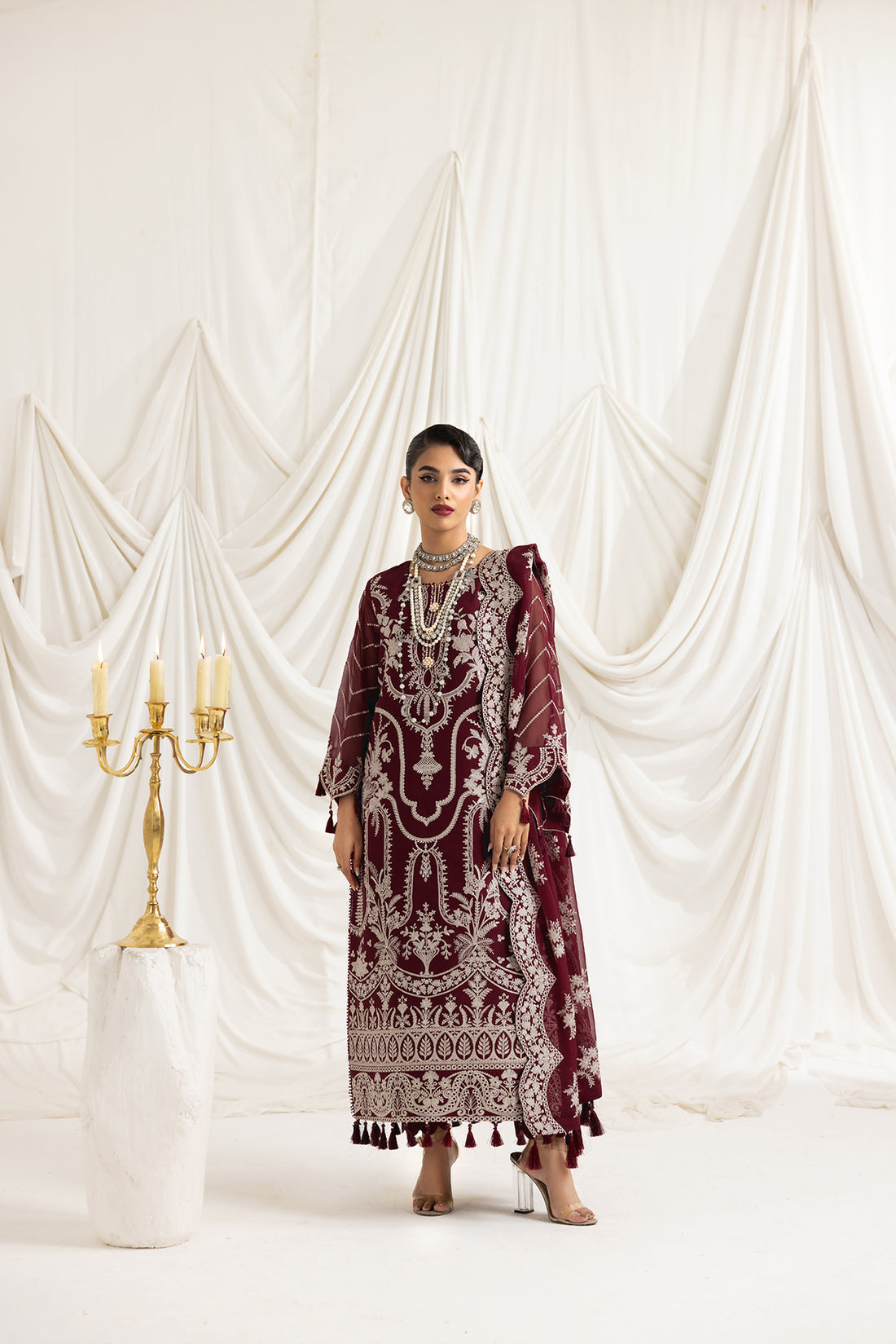 Alizeh | Formals Collection | Clara C (MAROON) by Designer Alizeh - House of Maryam - Pakistani Designer Ethnic Wear in {{ shop.shopifyCountryName }}