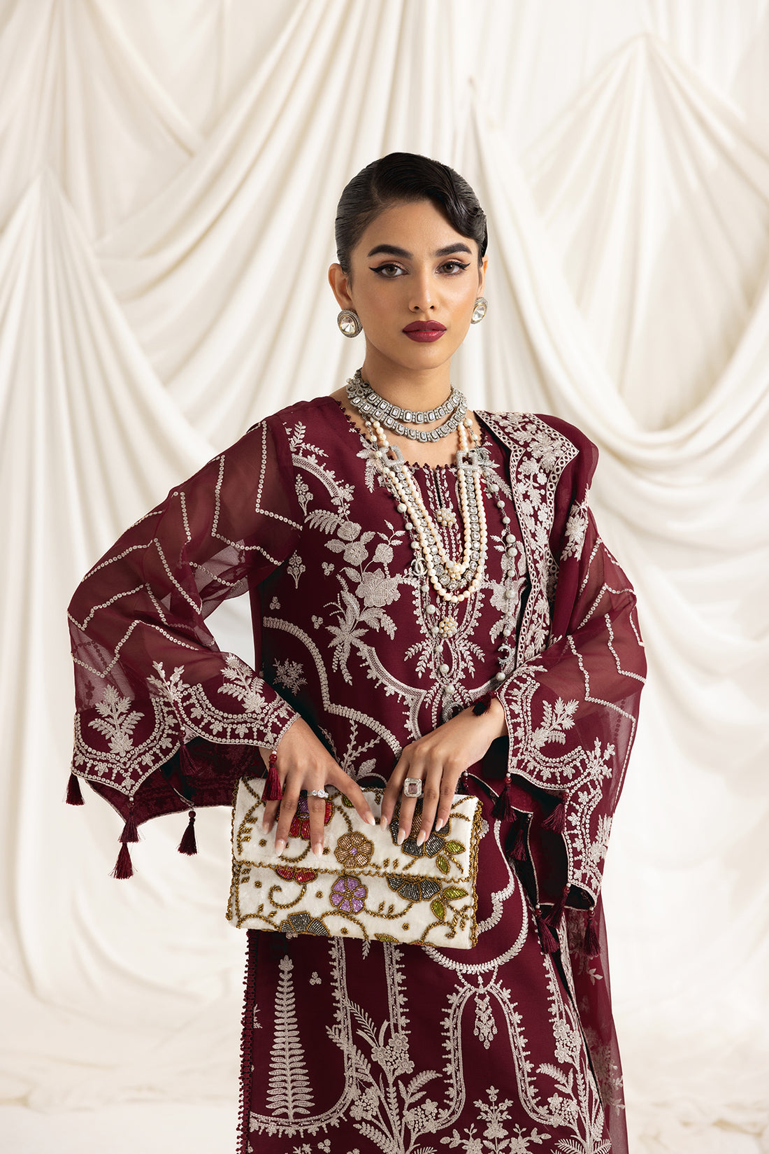 Alizeh | Formals Collection | Clara C (MAROON) by Designer Alizeh - House of Maryam - Pakistani Designer Ethnic Wear in {{ shop.shopifyCountryName }}