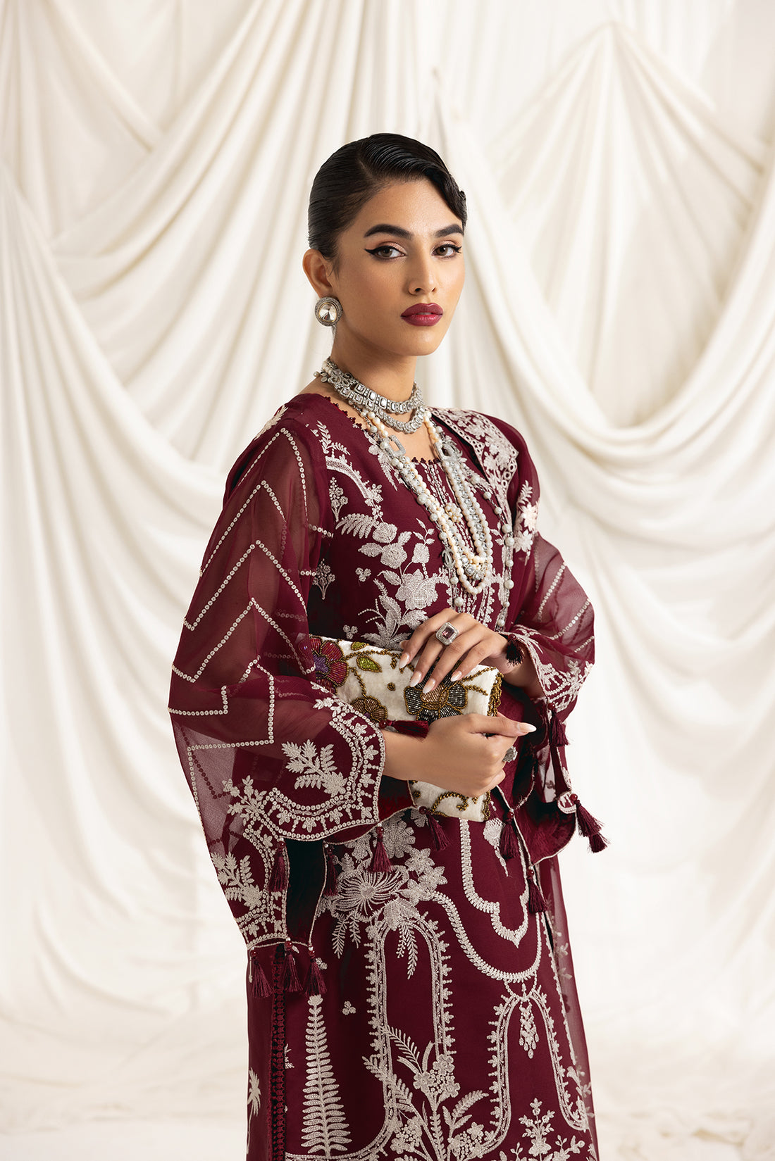 Alizeh | Formals Collection | Clara C (MAROON) by Designer Alizeh - House of Maryam - Pakistani Designer Ethnic Wear in {{ shop.shopifyCountryName }}