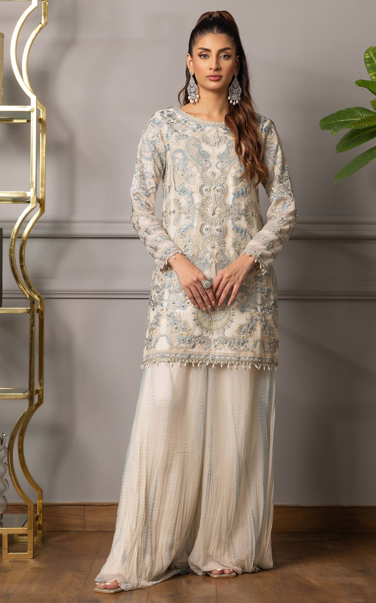 Threads and Motifs | Formal Dresses 25 | Embroidered Shirt With Gharara -  Threads and Motifs Ladies Clothes - Original Designer Dress - House of Maryam