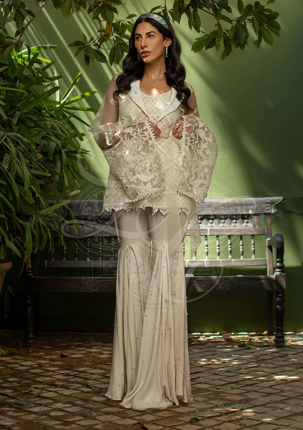 Layla Chatoor | Luxury Pret | Ivory Short Jacket-1