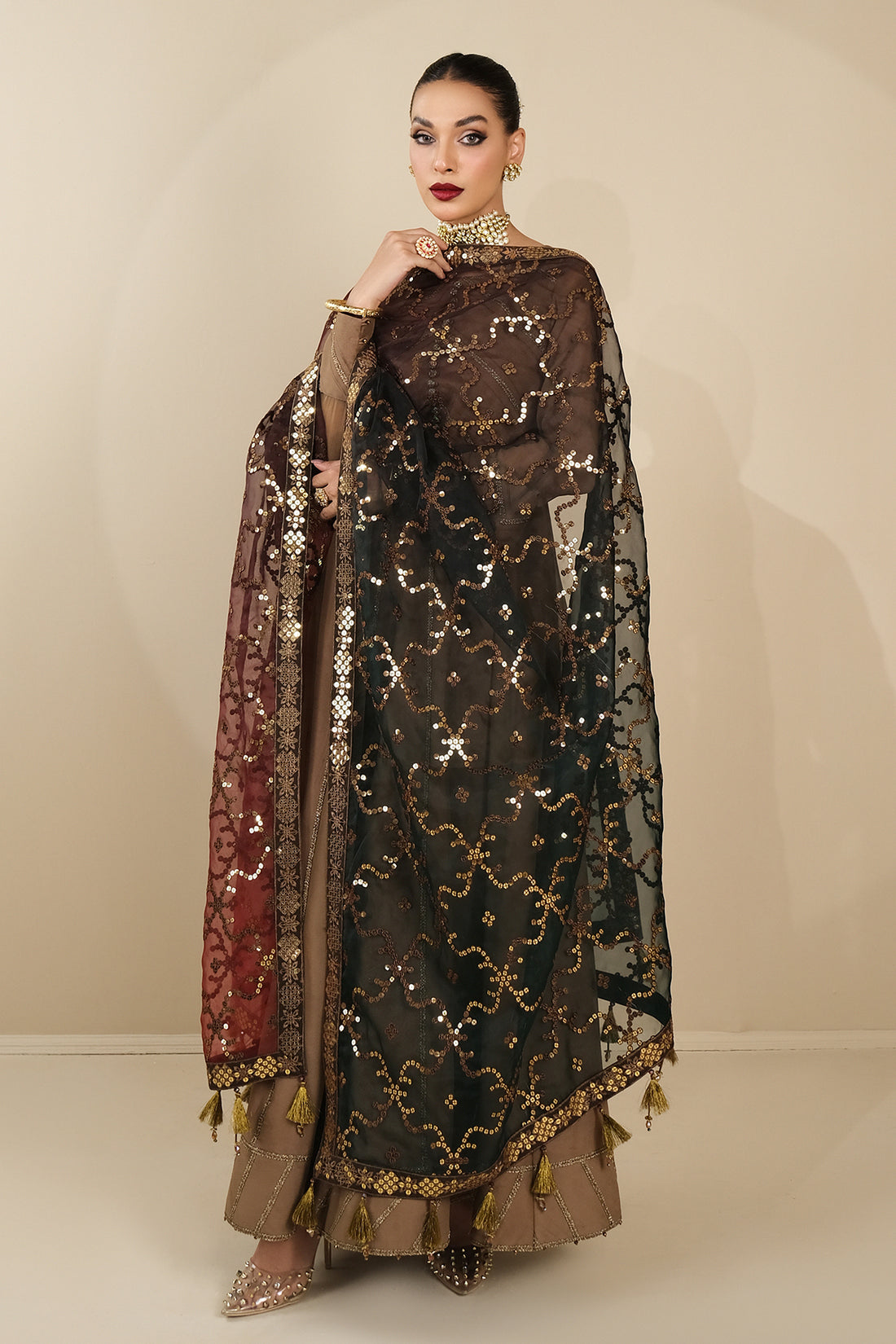 Alizeh | Formals Collection | Rose Beige Dress 3 piece - RTW1017 -  Alizeh Formal - Original Designer Dress - House of Maryam
