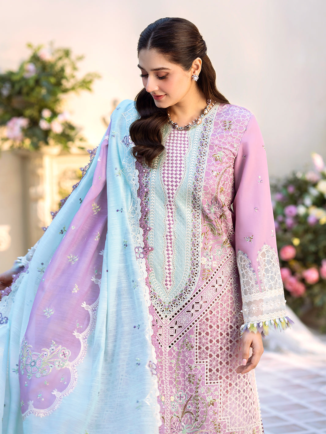 Bin Ilyas | Freesia Embroidered Lawn 25 | 101 - B -  Bin Ilyas Ladies Clothes - Original Designer Dress - House of Maryam