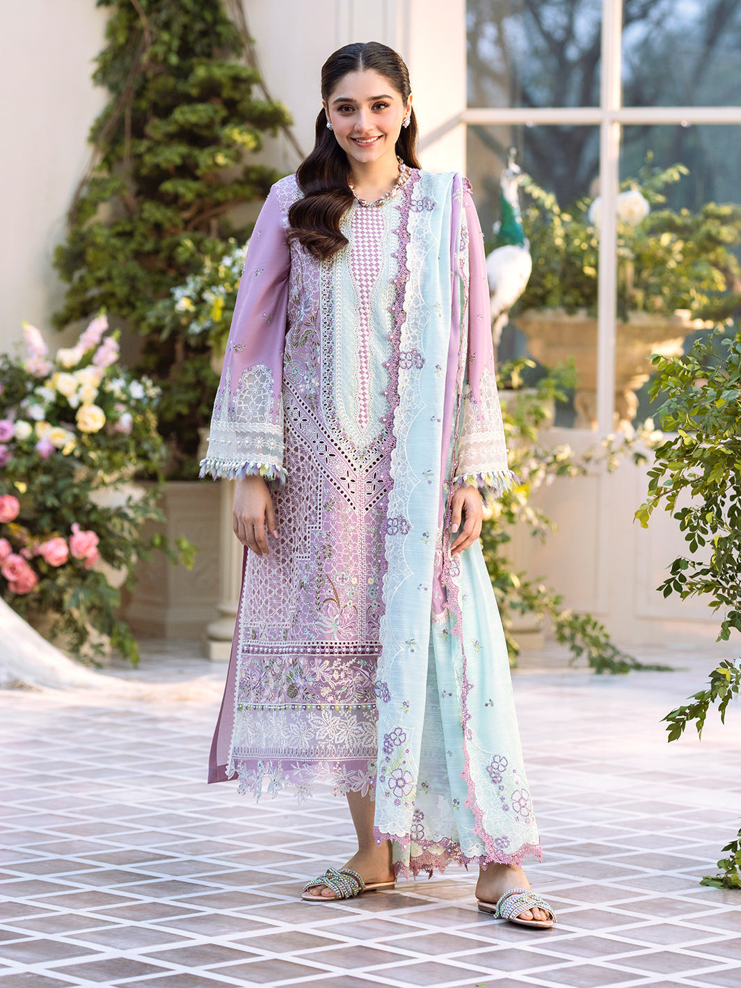 Bin Ilyas | Freesia Embroidered Lawn 25 | 101 - B -  Bin Ilyas Ladies Clothes - Original Designer Dress - House of Maryam