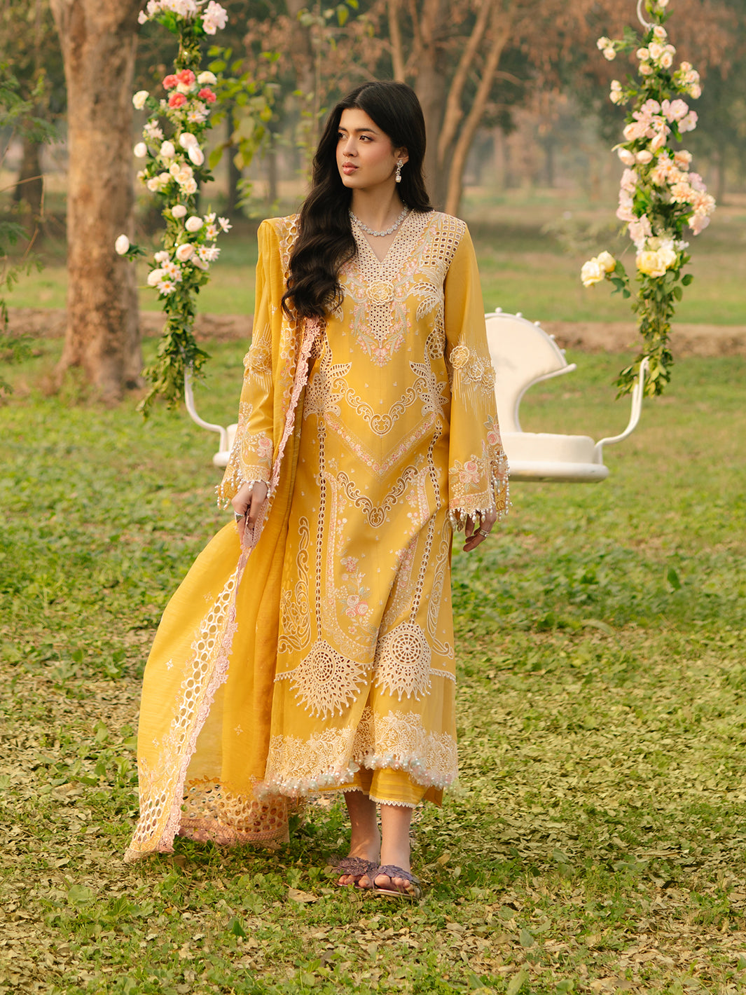 Bin Ilyas | Freesia Embroidered Lawn 25 | 104 - A -  Bin Ilyas Ladies Clothes - Original Designer Dress - House of Maryam