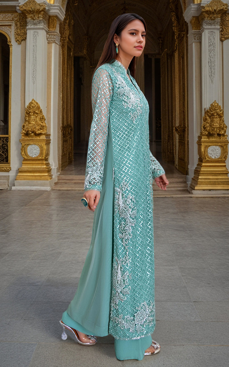 Threads and Motifs | Formal Dresses 25 | Net Embroidered Jacket With Trouser -  Threads and Motifs Ladies Clothes - Original Designer Dress - House of Maryam